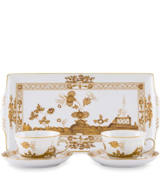 Набор из 2 -х чайных пар 220 мл.,  и  1 подноса, 17,7 см  х 33,3 см .,  ORIENTE ITALIANO AURUM, Ginori, 003RG00 FX2401LXGENG00133000