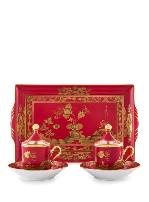 Набор из 2 -х кофейных пар 80 мл.,  и  1 подноса, 15 см  х 23 см .,  ORIENTE ITALIANO RUBRUM, Ginori, 004RG00 FX2301LXGENG00132900