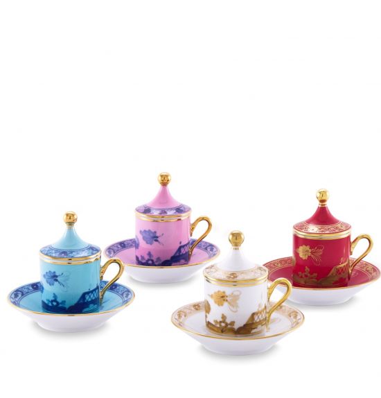 Набор из 4 - х кофейных пар с крышками 80 мл.,  ORIENTE ITALIANO MIX - IRIS - AZALEA - RUBRUM - AURUM, Ginori, 004RG00 FX4301LXGENG00123590