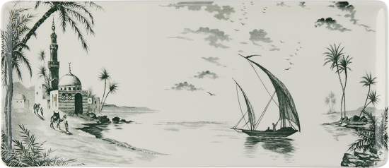 Прямоугольное блюдо Восточный пейзаж 36 X15,5 cm,,  LES DEPAREILLEES VERT, GIEN Прямоугольное блюдо Восточный пейзаж 36 X15,5 cm,,  LES DEPAREILLEES VERT, GIEN