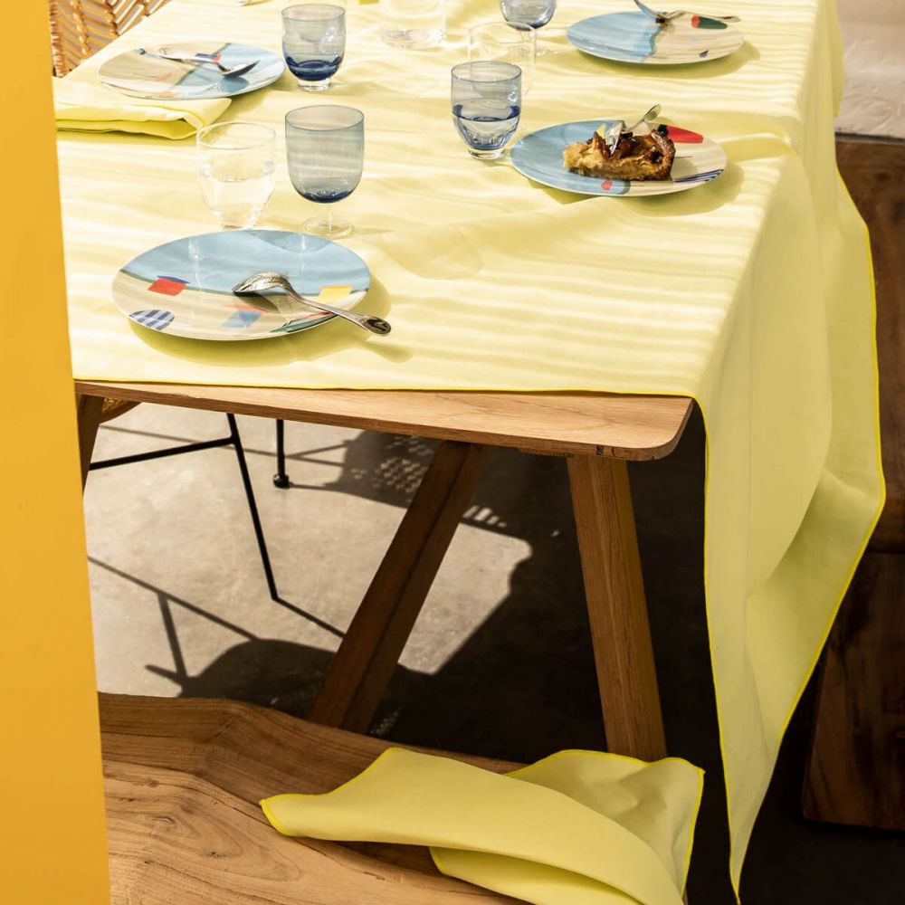 Скатерть квадратная желто - лимонная, DEGRENNE,  180 x 180 cm NUANCES COTON & LIN  JAUNE PALE