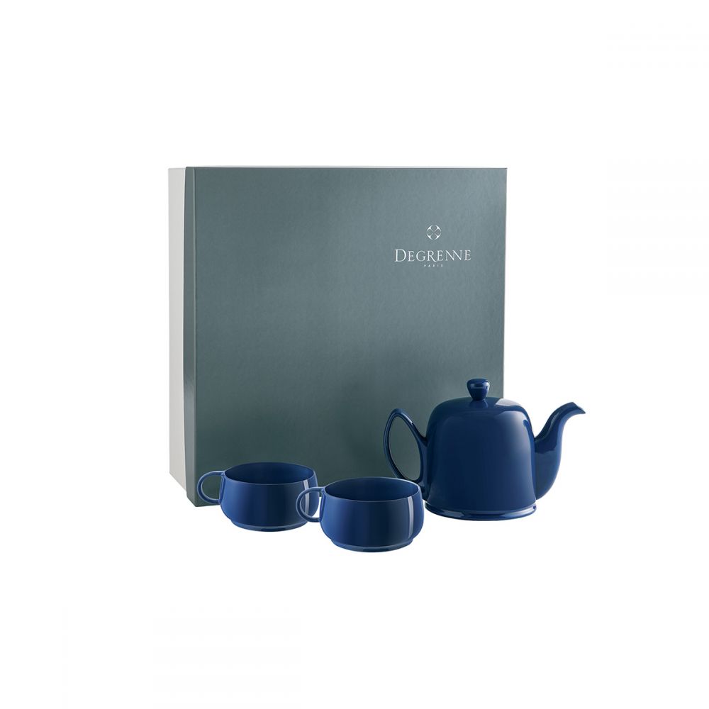 Набор Чайник на 4 чашки 700 мл., SALAM MONOCHROME BLUE и 2 кружки 250 мл., empileo синий , DEGRENNE