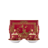 Набор из 2 -х кофейных пар 80 мл.,  и  1 подноса, 15 см  х 23 см .,  ORIENTE ITALIANO RUBRUM, Ginori, 004RG00 FX2301LXGENG00132900