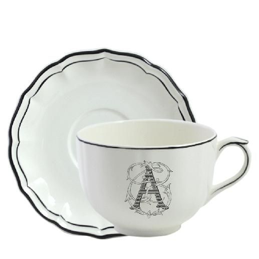 Чайная пара чашка + блюдце A FILET MANGANESE MONOGRAMME, 500 мл,- Д 18,5 см, GIEN Чайная пара чашка + блюдце A FILET MANGANESE MONOGRAMME, 500 мл,- Д 18,5 см, GIEN